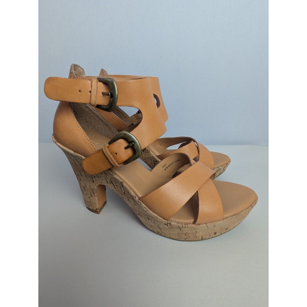 Kork Ease Sandals Heels Women's 9 Cross Banded Platform Brown Tan Strapy